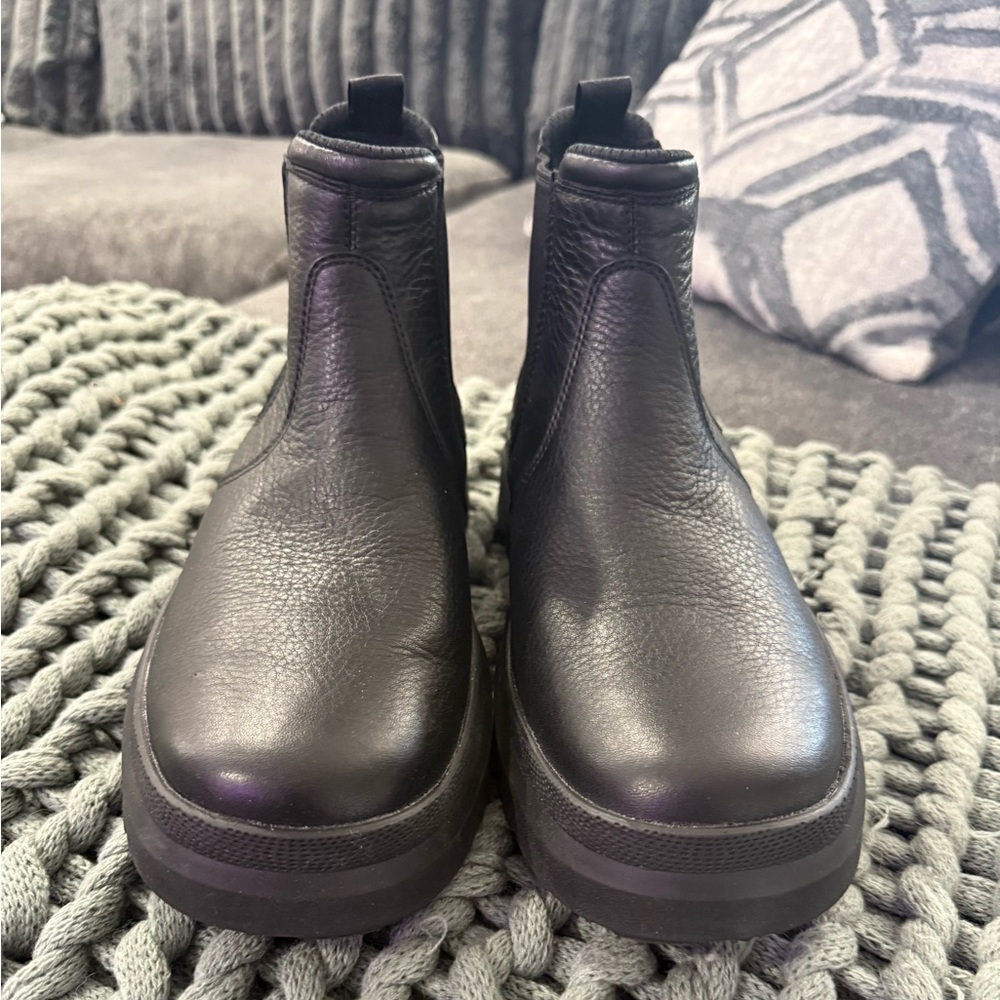 UGG Black leather Cozy Slip-Ons